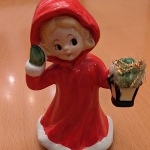Vintage ceramic figurine Napoo girl in red  with lantern